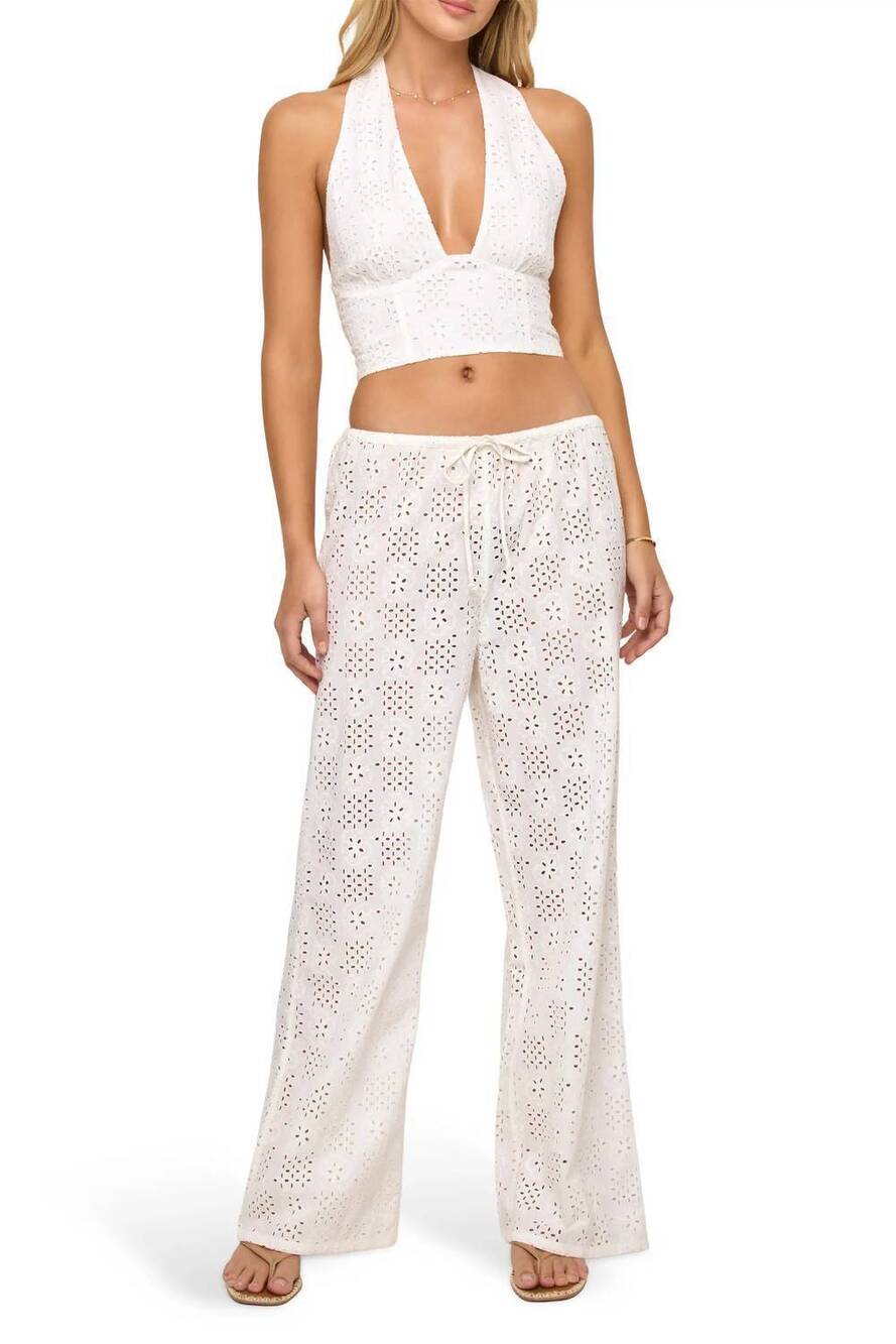 NEW L*SPACE lily cotton eyelet cover-up drawstring pants in cream